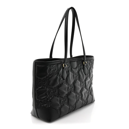 Calfskin GG Matelasse Medium Ophidia Shopping Tote Black