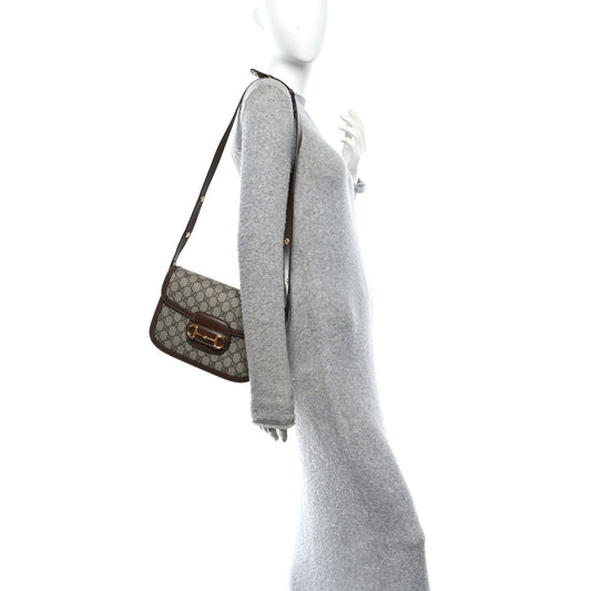 GG Supreme Monogram Horsebit 1955 Shoulder Bag Beige Brown Sugar