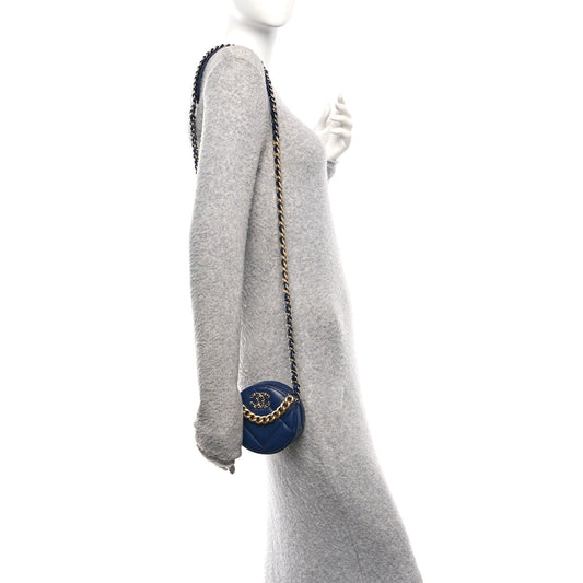 Lambskin Quilted Chanel 19 Round Clutch With Chain Navy