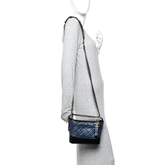 Aged Calfskin Quilted Small Gabrielle Hobo Navy Black