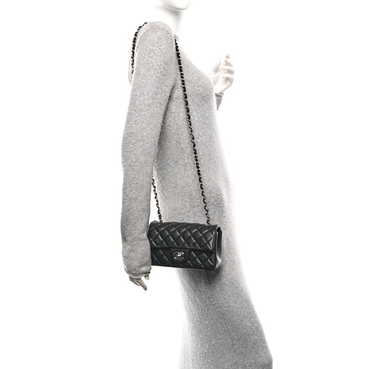 Lambskin Quilted Mini Rectangular Flap Black