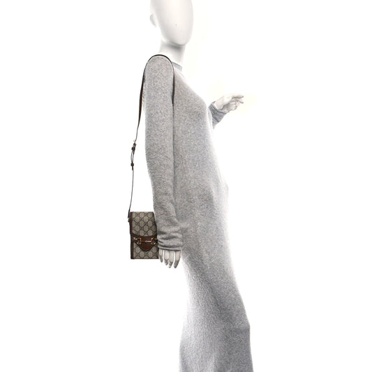 GG Supreme Monogram Mini Horsebit 1955 Crossbody Bag Beige Brown Sugar