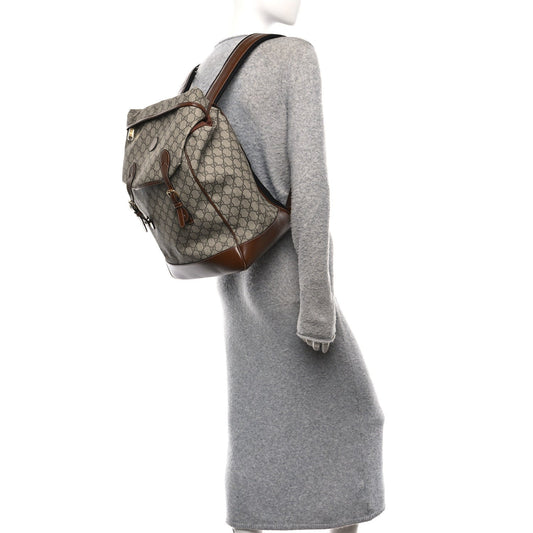 GG Supreme Monogram Azalea Calfskin Medium Retro Interlocking G Buckle Backpack Beige Ebony Brown Sugar