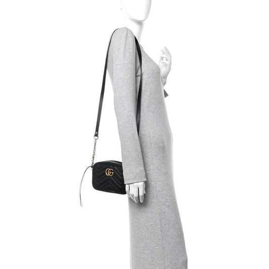 Calfskin Matelasse Mini GG Marmont Chain Shoulder Bag Black