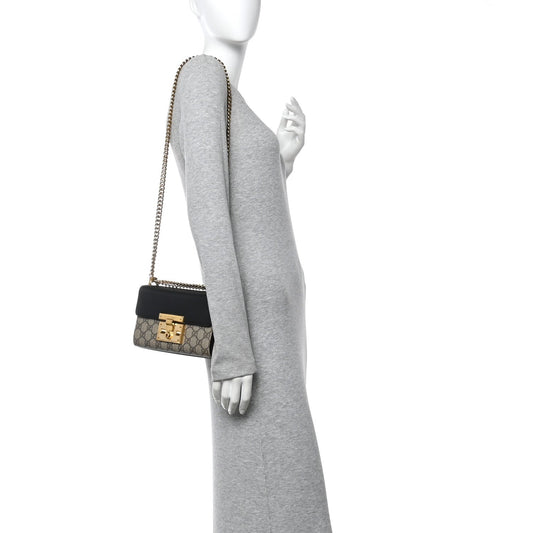 GG Supreme Monogram Calfskin Small Padlock Shoulder Bag Beige Black Cuir
