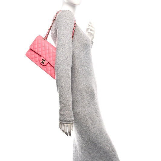 Lambskin Quilted Medium Double Flap Pink
