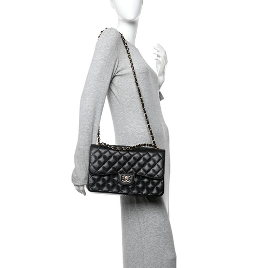 Caviar Quilted Jumbo Double Flap Black
