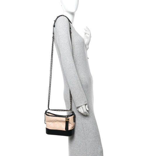 Aged Calfskin Quilted Small Gabrielle Hobo Beige Black