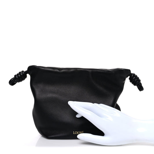Mellow Nappa Donut Chain Mini Flamenco Knot Clutch Black