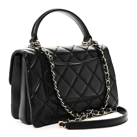 Lambskin Quilted Small Trendy CC Dual Handle Flap Bag Black