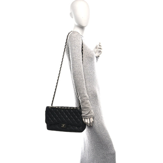 Caviar Quilted Jumbo Double Flap Black