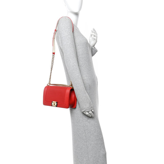 Lambskin Embossed Medium Boy Cube Flap Red