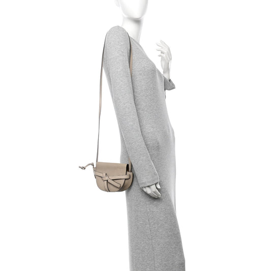 Grained Calfskin Mini Gate Crossbody Bag Light Oat