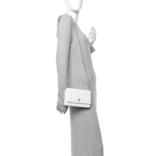 Lambskin Quilted Romance Wallet On Chain WOC White