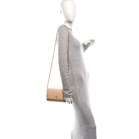 Caviar Quilted Wallet on Chain WOC Beige