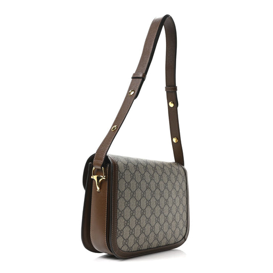 GG Supreme Monogram Horsebit 1955 Shoulder Bag Beige Brown Sugar