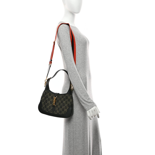 Jacquard Denim GG Monogram Small Jackie 1961 Hobo Black Ivory