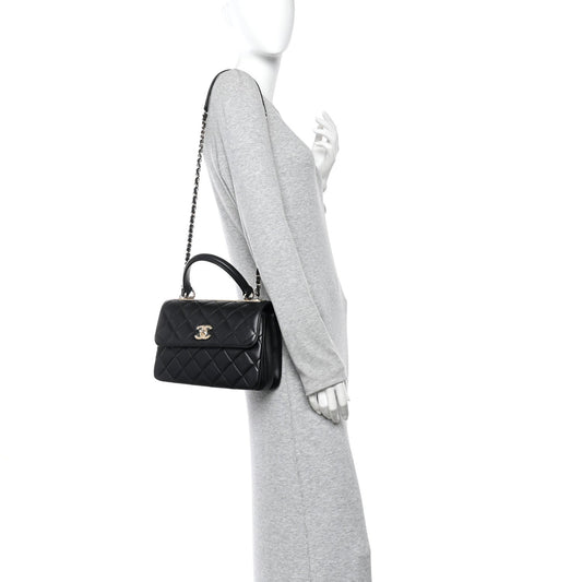 Lambskin Quilted Small Trendy CC Dual Handle Flap Bag Black