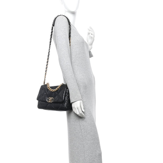 Goatskin Quilted Medium Chanel 19 Flap Black