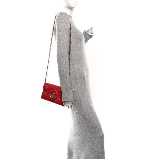 Calfskin Matelasse GG Marmont Chain Wallet Hibiscus Red