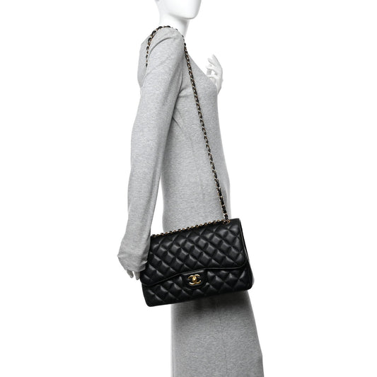 Caviar Quilted Jumbo Double Flap Black