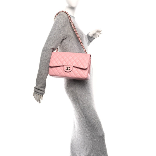 Caviar Quilted Jumbo Double Flap Pink