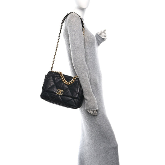 Goatskin Quilted Large Chanel 19 Flap Black