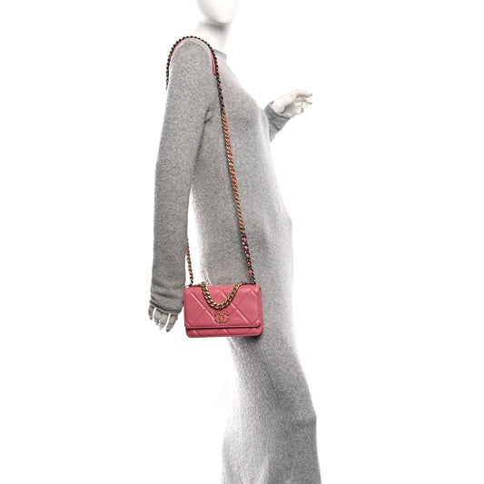 Lambskin Quilted Chanel 19 Wallet On Chain WOC Pink