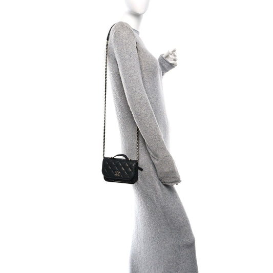 Caviar Quilted Business Affinity Clutch With Chain Black