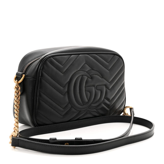 Calfskin Matelasse Small GG Marmont Chain Shoulder Bag Black