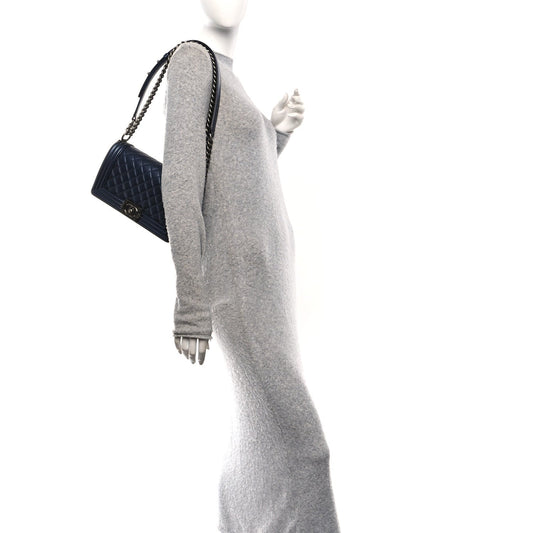 Metallic Caviar Quilted Medium Boy Flap Navy