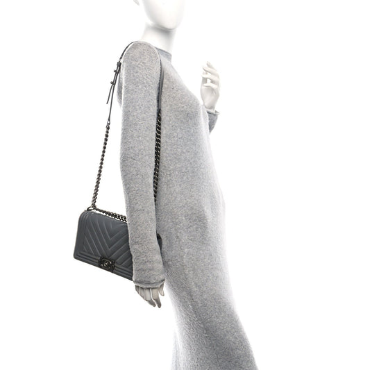 Lambskin Chevron Quilted Medium Boy Flap Grey