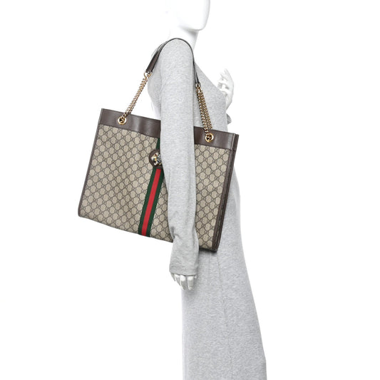 GG Supreme Monogram Large Rajah Chain Tote Beige New Acero