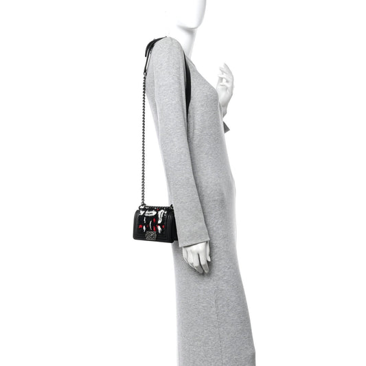 Lambskin Tweed Logo Embroidered Mini Boy Flap White Red Black
