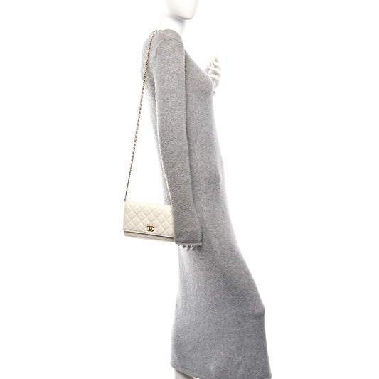 Lambskin Quilted CC Pearl Crush Wallet on Chain WOC White