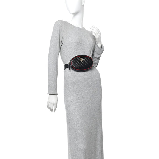 Azalea Calfskin Matelasse Diagonal Torchon GG Marmont Belt Bag 85 34 Black Romantic Cerise
