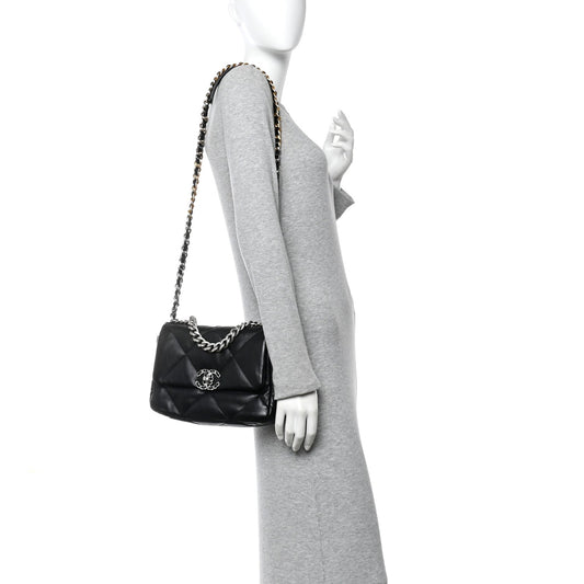 Lambskin Quilted Medium Chanel 19 Flap Black
