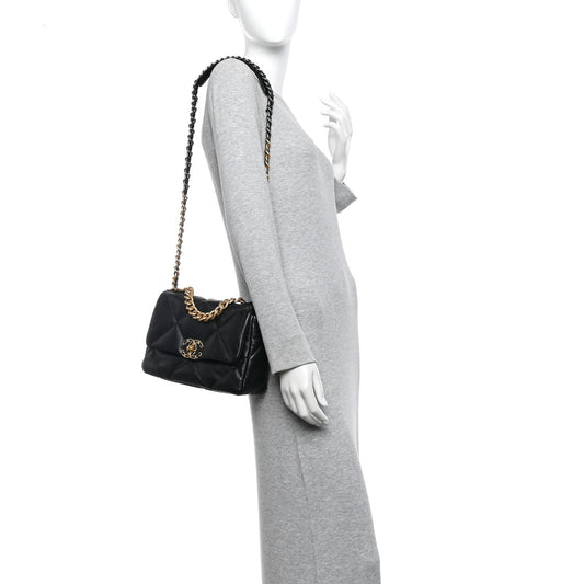 Lambskin Quilted Medium Chanel 19 Flap Black