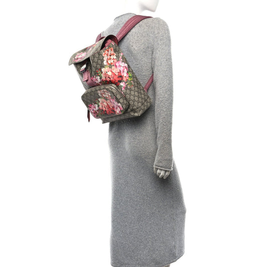 GG Supreme Monogram Blooms Medium Single Buckle Backpack Beige Multicolor Dry Rose