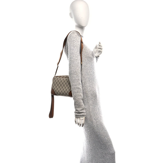 GG Supreme Monogram Textured Calfskin Emblem Small Crossbody Beige Ebony Old Sundial
