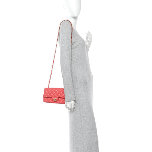 Lambskin Quilted Mini Rectangular Flap Red