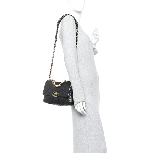 Goatskin Quilted Medium Chanel 19 Flap Black