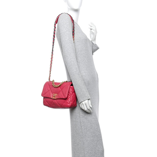 Lambskin Quilted Medium Chanel 19 Flap Dark Pink