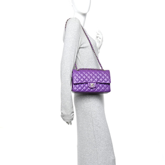 Caviar Quilted Medium Double Flap Purple