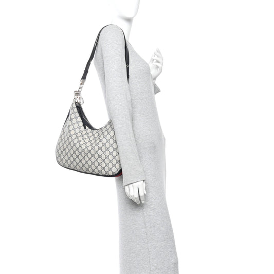 GG Supreme Monogram Textured Calfskin Web Large Attache Shoulder Bag Beige Blue