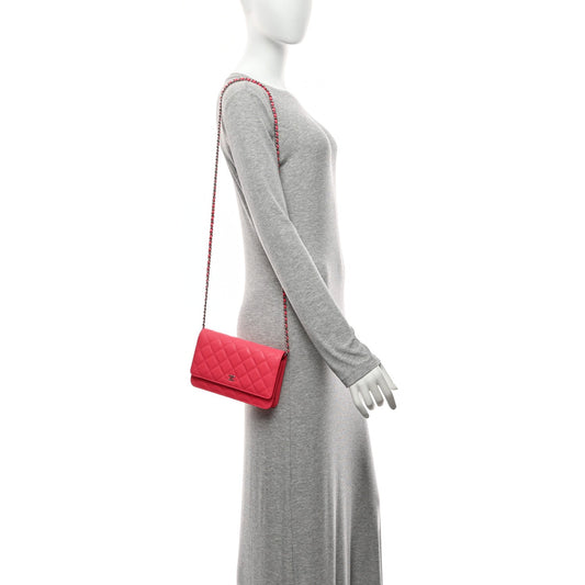 Caviar Quilted Wallet on Chain WOC Dark Pink