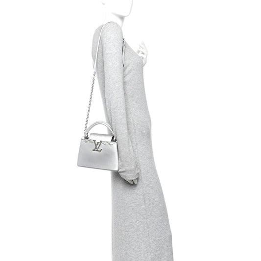 Lambskin Strass Mini Capucines Silver