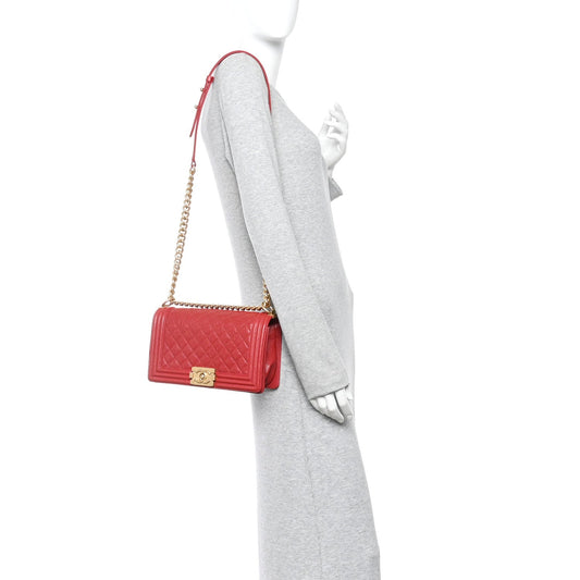 Lambskin Quilted Medium Boy Flap Red