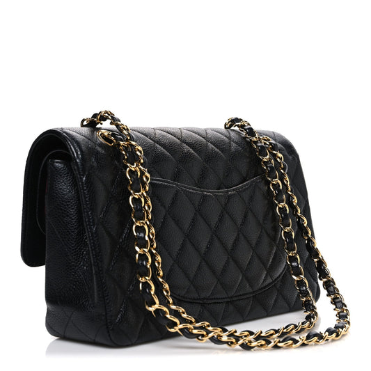 Caviar Quilted Medium Double Flap Black