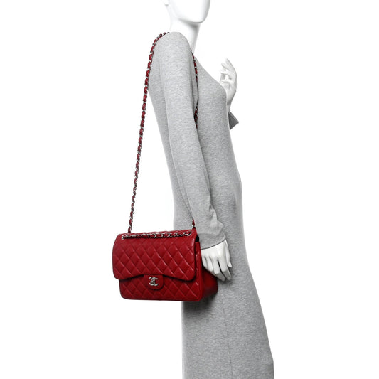 Caviar Quilted Jumbo Double Flap Dark Red